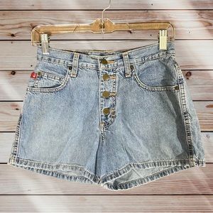 Vintage 90s Mudd Jeans Denim shorts size 3 Cute Embroidered Button Fly